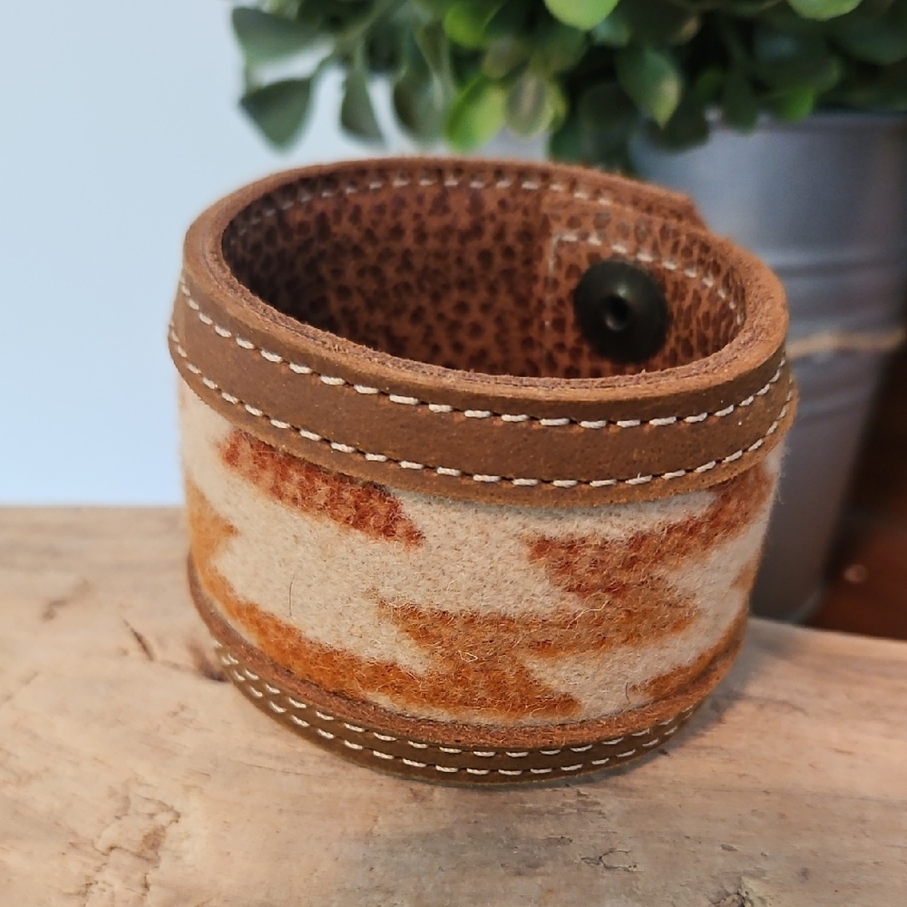 Pendleton Inspired Wool &Leather Cuff Bracelet